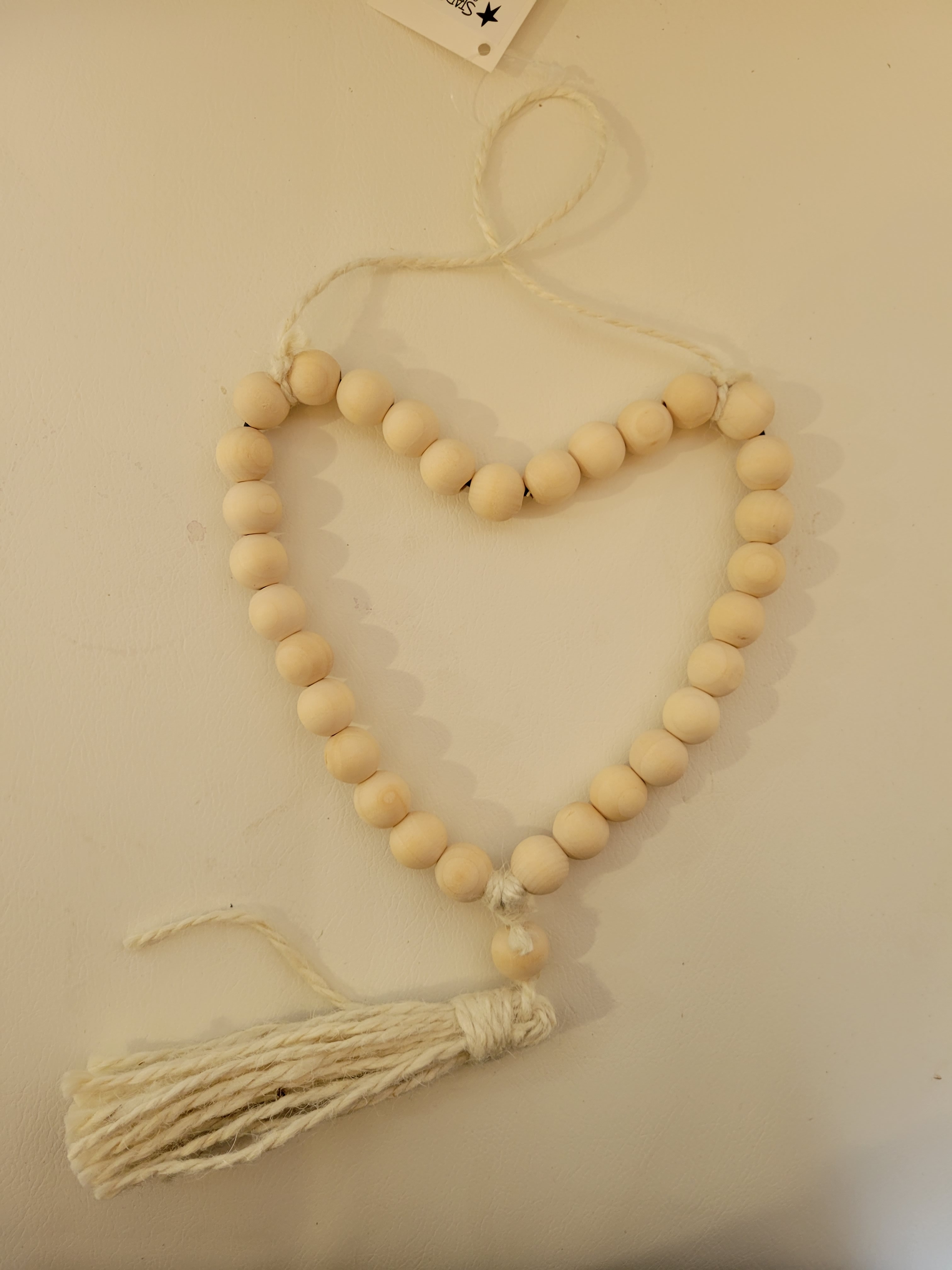 Natural Wood Bead Heart with Tassle